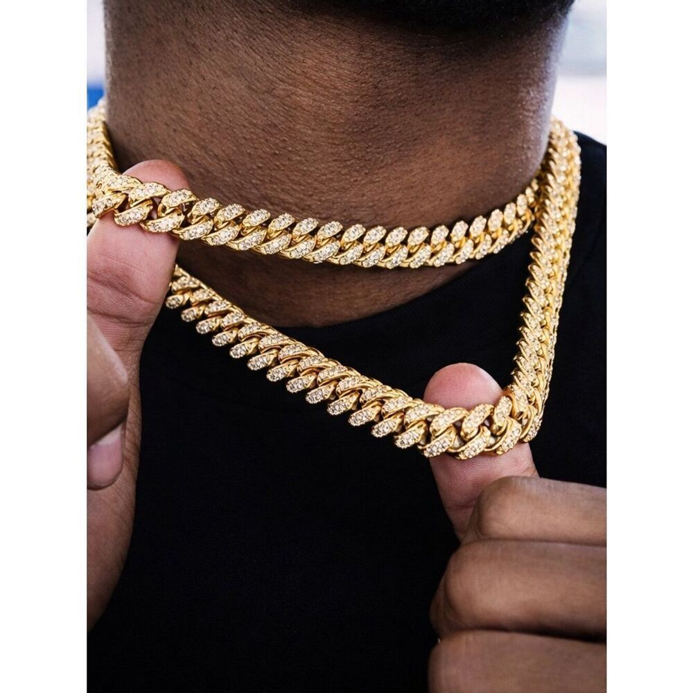 Iced Out Cuban Link Chain Gold | Diamond Clasp | Hip Hop Bling Necklace